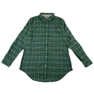 STIO Flannel Shirt Green Plaid Button Up Women's Large